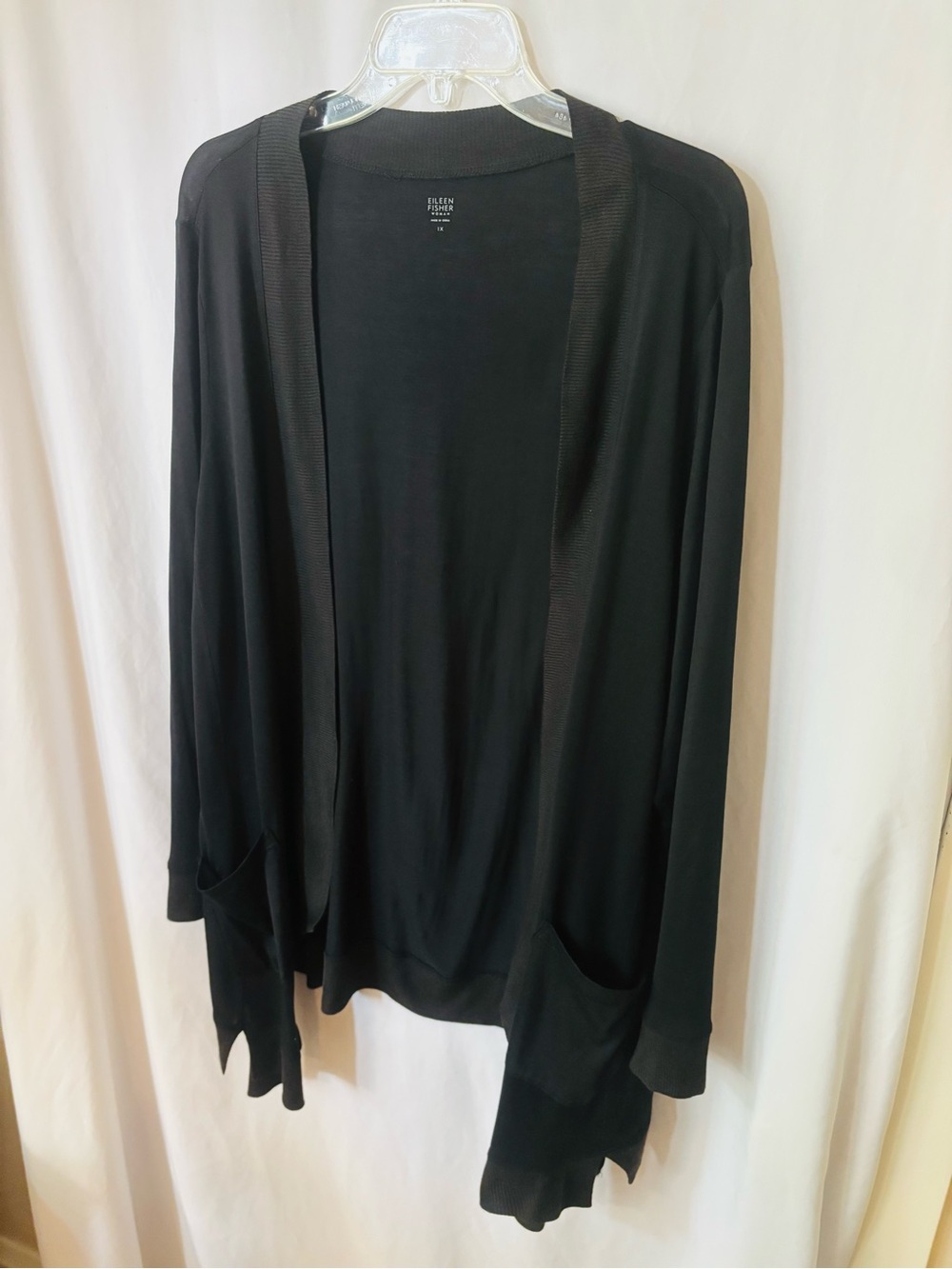 Eileen Fisher Silk Cotton Open Front Cardigan Black Womens 1X